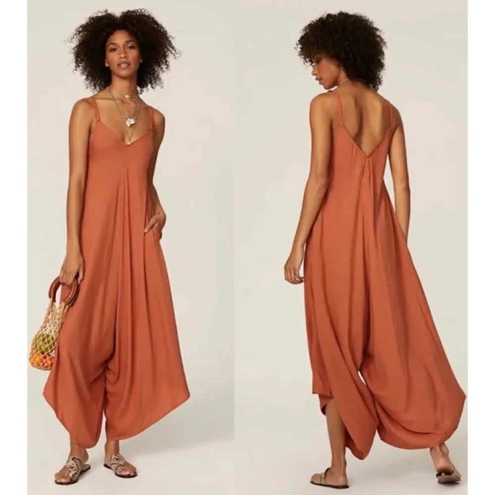 Kahindo Rust Orange Boxy Sleeveless‎ V-Neck Jumpsuit Size XL